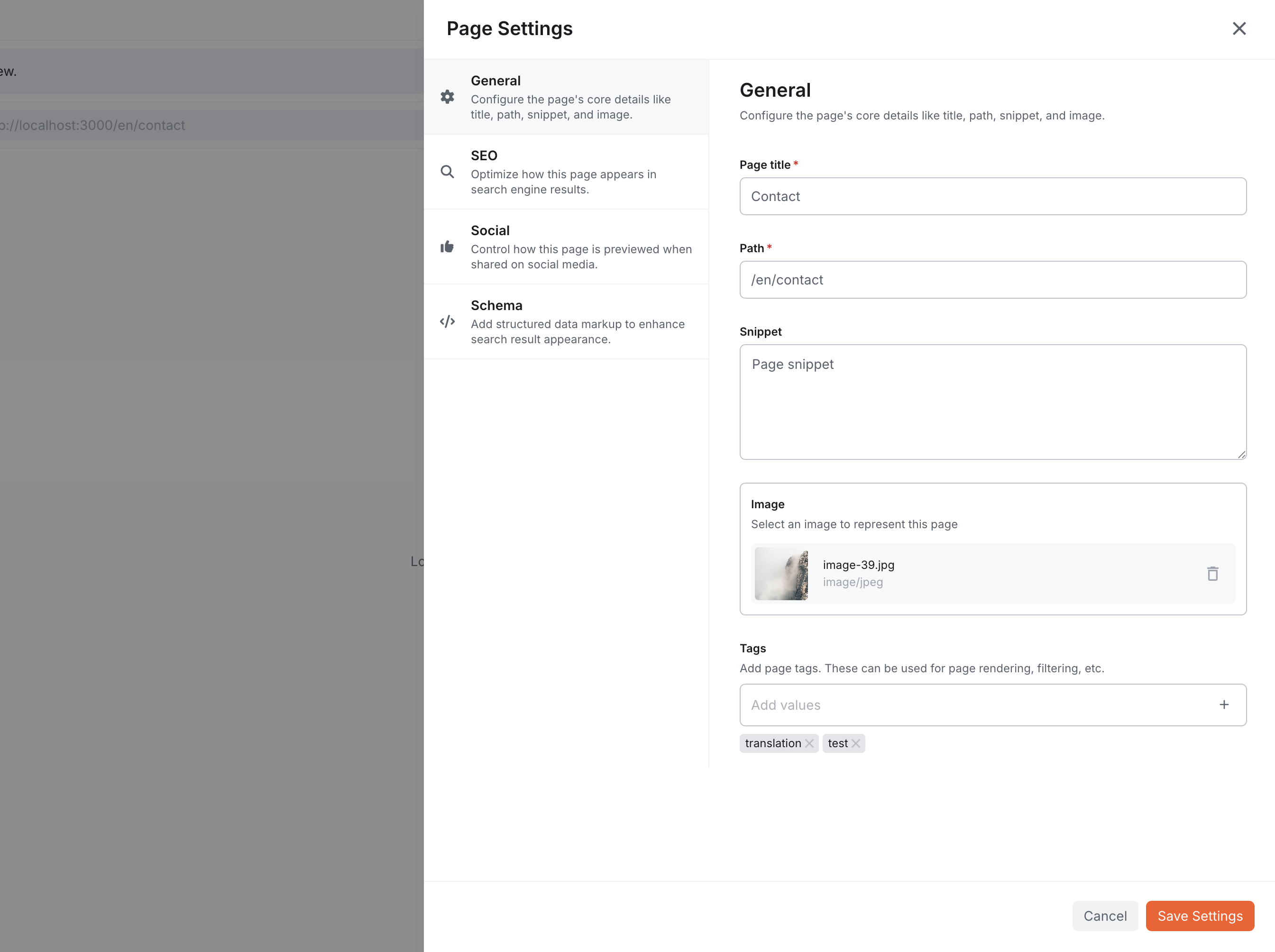 Page Settings Drawer